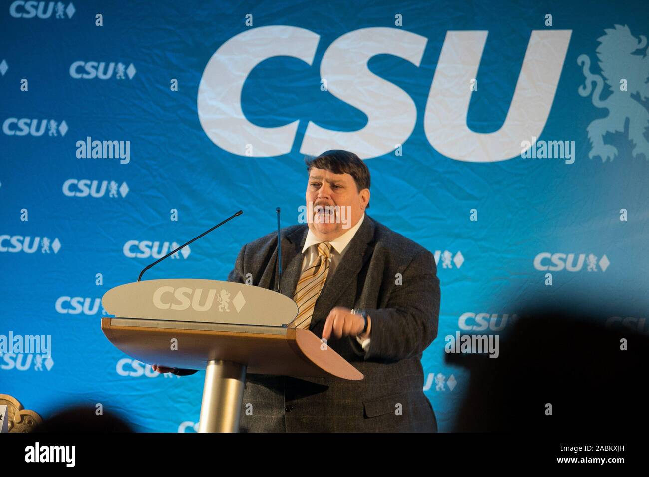 Bernd Posselt, Spitzenkandidat der Muenchner CSU für das Europäische Parlament, an der Central European Demonstration der Münchner CSU im hofbräukeller. [Automatisierte Übersetzung] Stockfoto