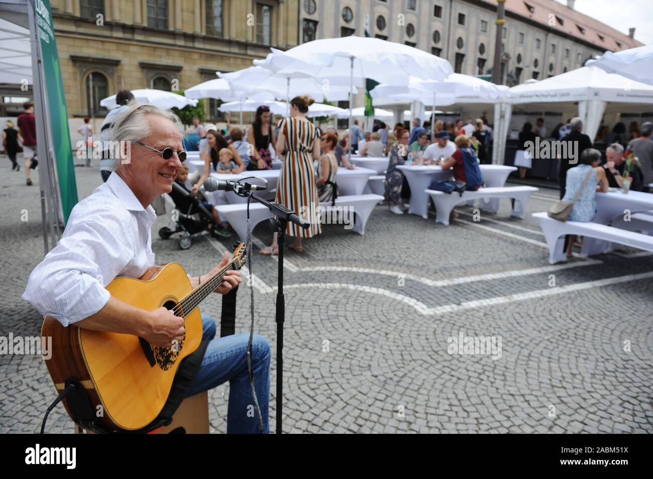 Musik von Erik Berthold (Handarbeit Country und Folk Musik) bei der 8. Bayerischen Festival der Freude am Münchner Odeonsplatz. [Automatisierte Übersetzung] Stockfoto