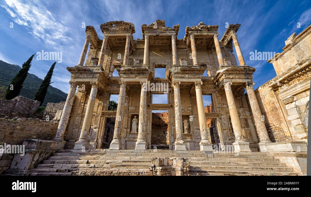 Bibliothek von Celsus - die Ruinen des antiken Ephesus in der Türkei Stockfoto