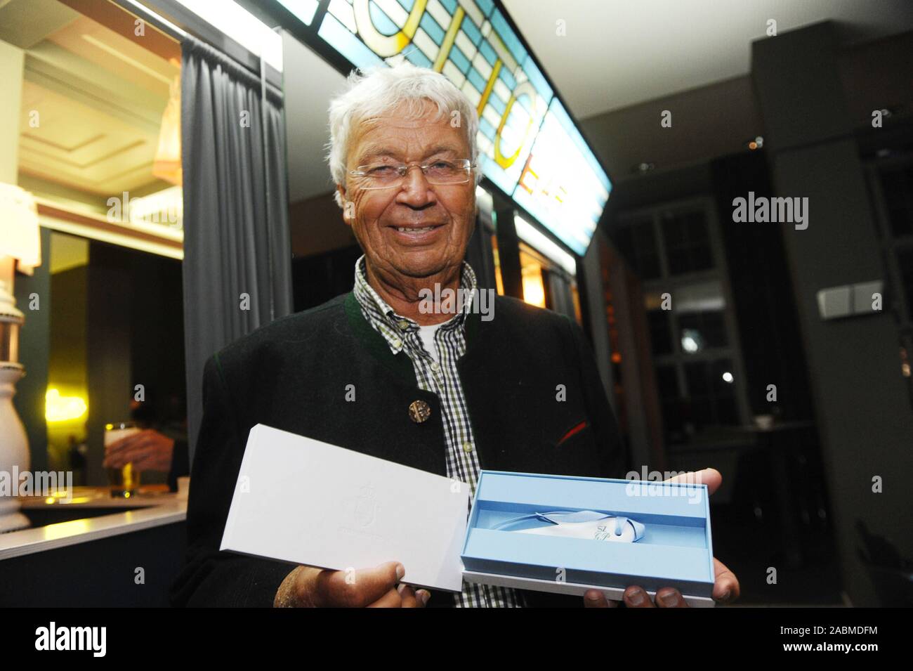 Gerhard Polt Am SZ Kultursalon - das Haus für Humor in der 'Viehbank" mit Reinhard Wittmann. [Automatisierte Übersetzung] Stockfoto