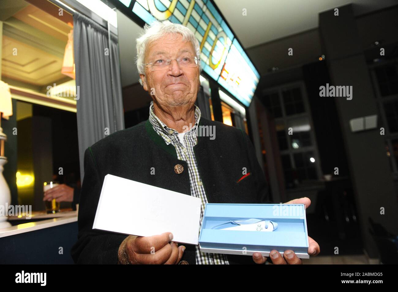 Gerhard Polt Am SZ Kultursalon - das Haus für Humor in der 'Viehbank" mit Reinhard Wittmann. [Automatisierte Übersetzung] Stockfoto