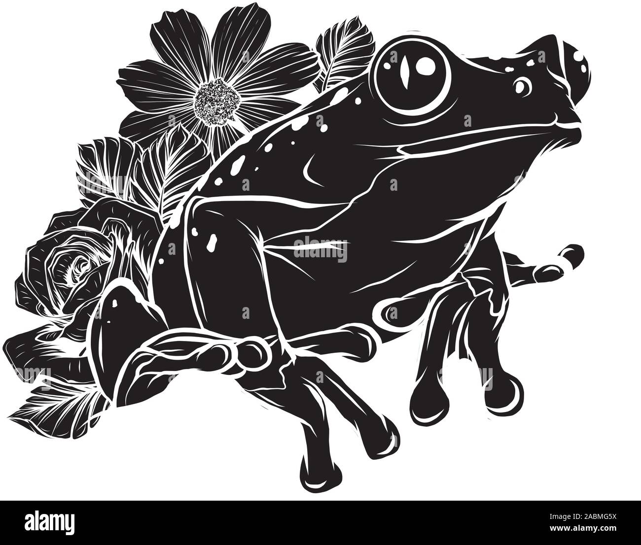 Cute frog Cartoon. Cartoon Frosch sitzend mit Blume, Vector ...