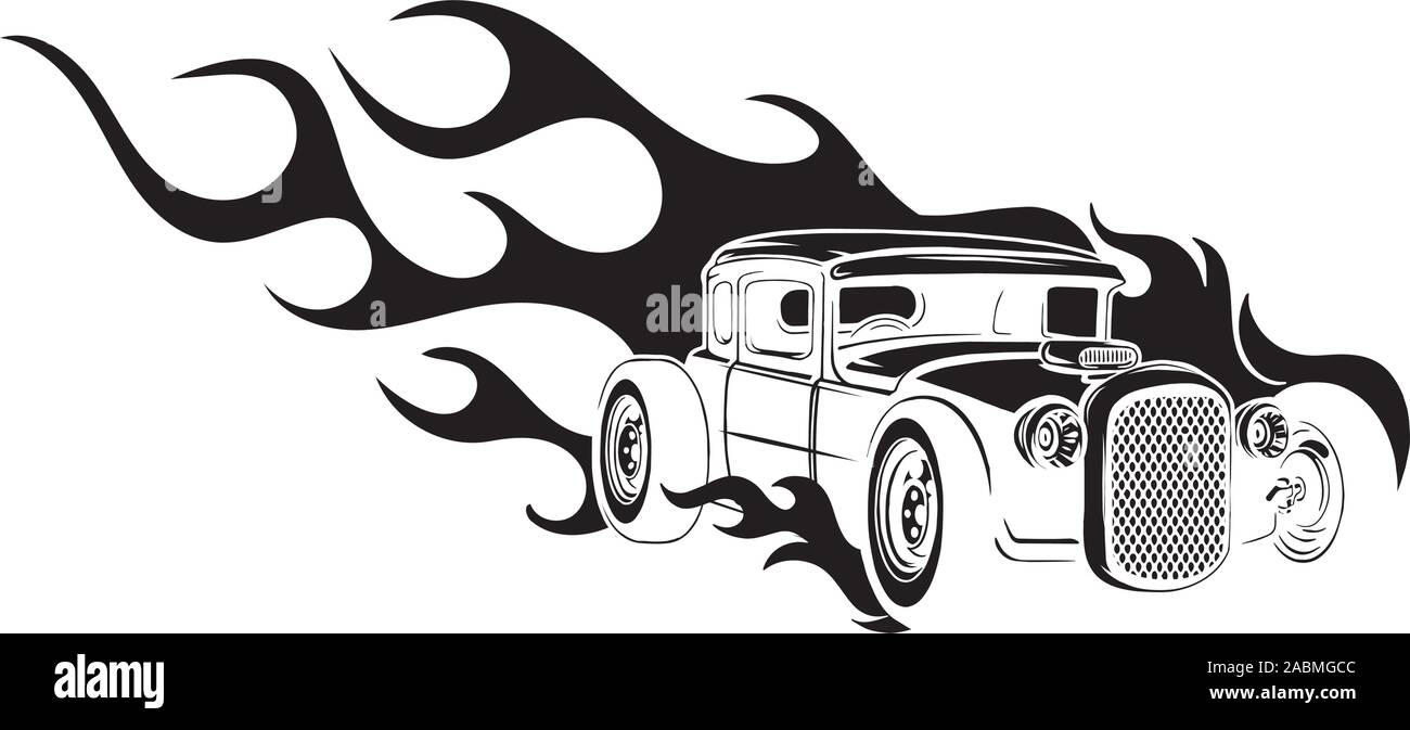 Auto Muskel Alter 70 s Vector Illustration mit Flammen Stock Vektor