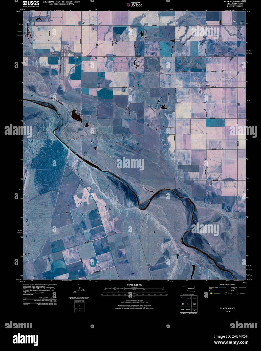 USGS TOPO Karte Oklahoma OK Elmer 20100614 TM invertiert Wiederherstellung Stockfoto