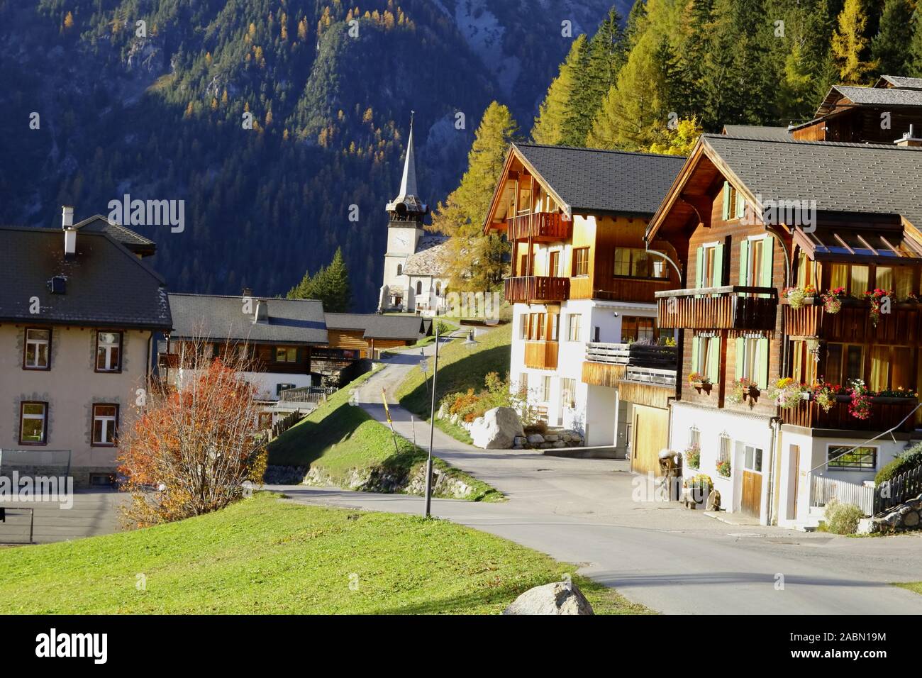 Walsersiedlung Davos Monstein Stockfoto