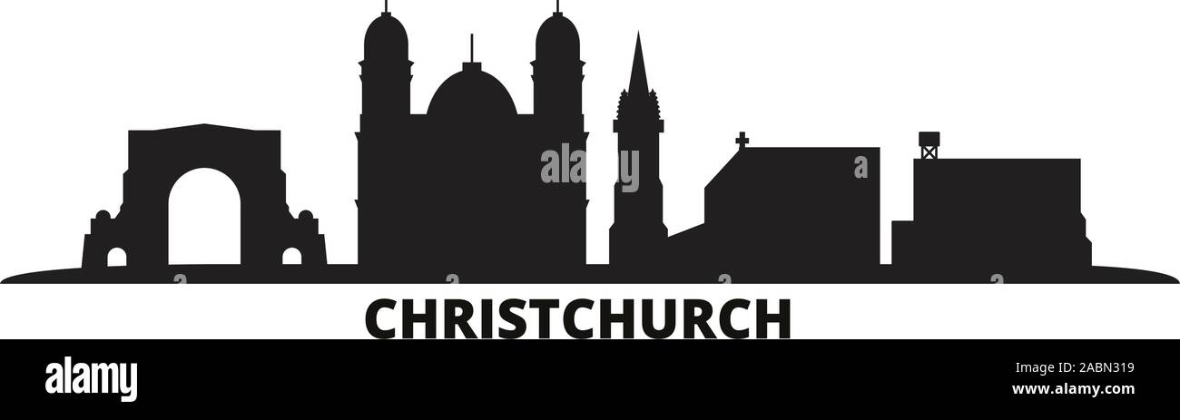 Neuseeland, Christchurch City Skyline isoliert Vector Illustration. Neuseeland, Christchurch reisen Stadtbild mit Referenzmarken Stock Vektor