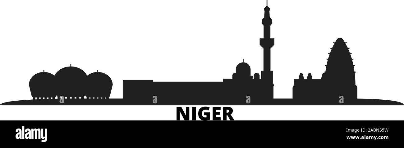 Niger Skyline der Stadt isoliert Vector Illustration. Niger reisen Stadtbild mit Referenzmarken Stock Vektor