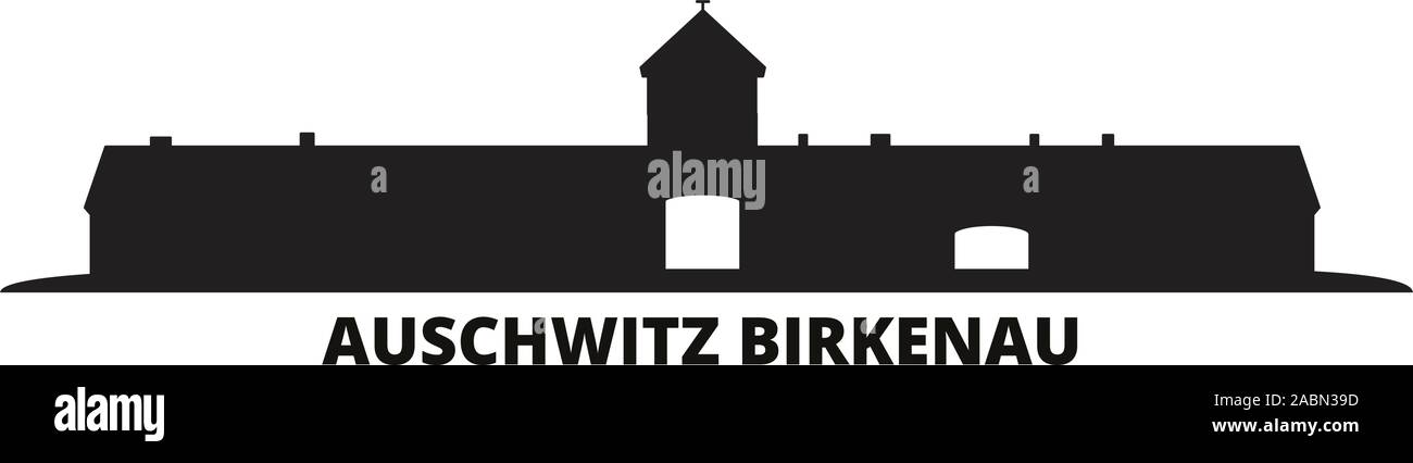 Polen, Auschwitz Birkenau Skyline der Stadt isoliert Vector Illustration. Polen, Auschwitz Birkenau reisen Stadtbild mit Referenzmarken Stock Vektor