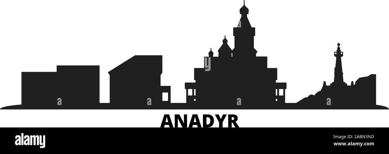 Russland, Anadyr Skyline der Stadt isoliert Vector Illustration. Russland, Anadyr reisen Stadtbild mit Referenzmarken Stock Vektor