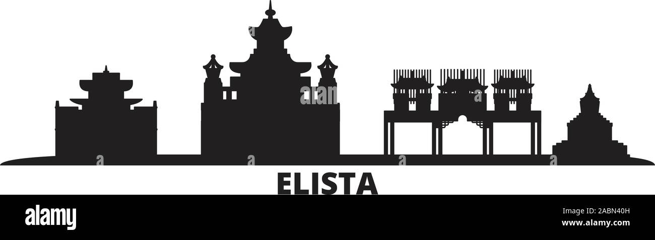 Russland, Elista Skyline der Stadt isoliert Vector Illustration. Russland, Elista reisen Stadtbild mit Referenzmarken Stock Vektor