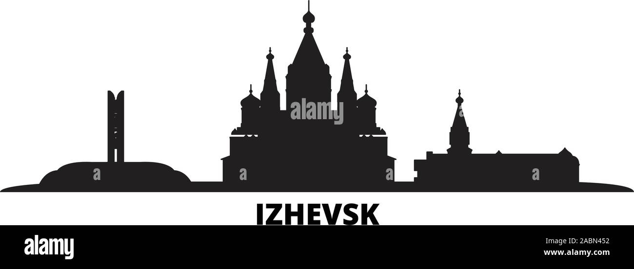 Russland, Izhevsk Skyline der Stadt isoliert Vector Illustration. Russland, Izhevsk Travel schwarz Stadtbild Stock Vektor