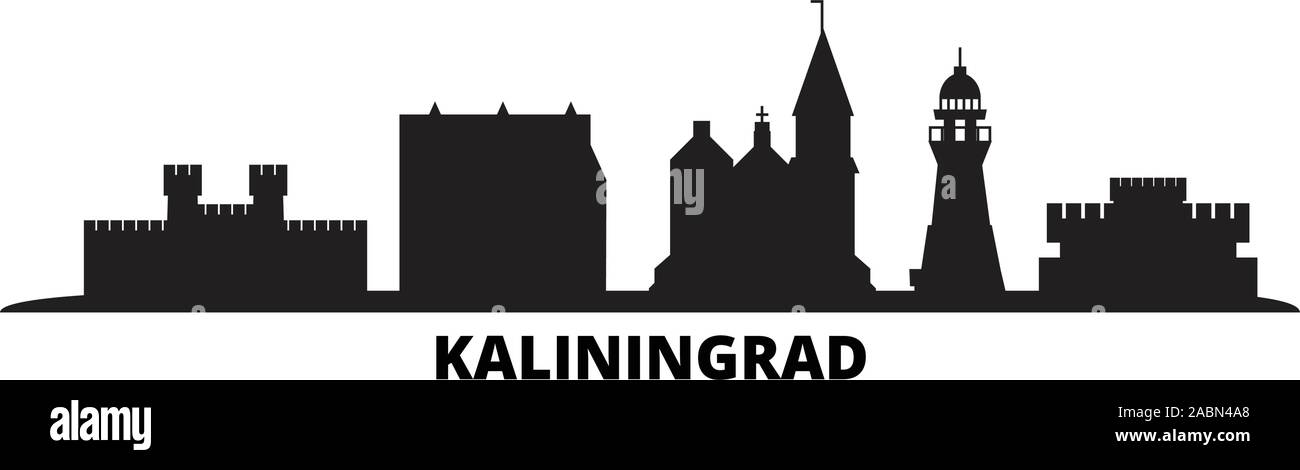Russland, Kaliningrad City Skyline der Stadt isoliert Vector Illustration. Russland, Kaliningrad reisen schwarz Stadtbild Stock Vektor