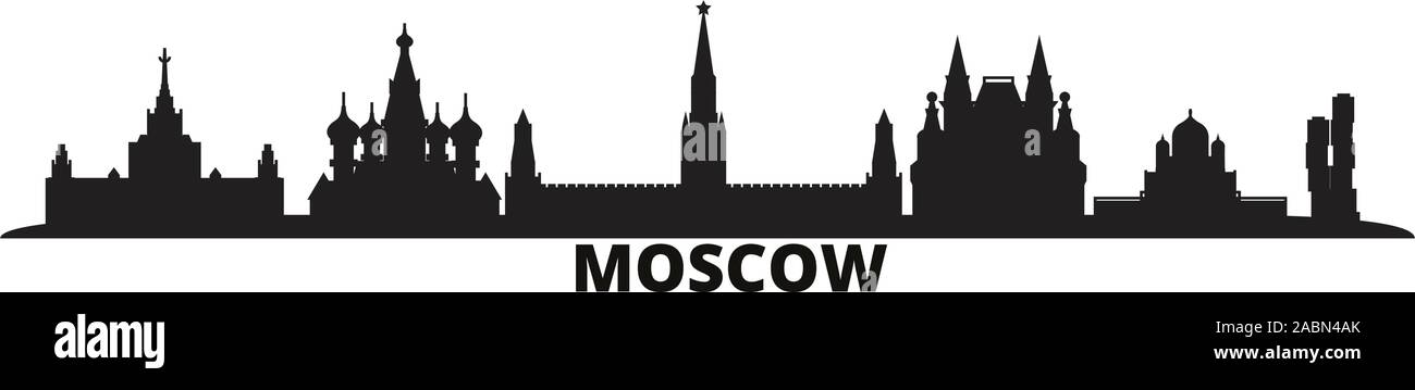 Russland, Moskau City Skyline isoliert Vector Illustration. Russland, Moskau reisen schwarz Stadtbild Stock Vektor