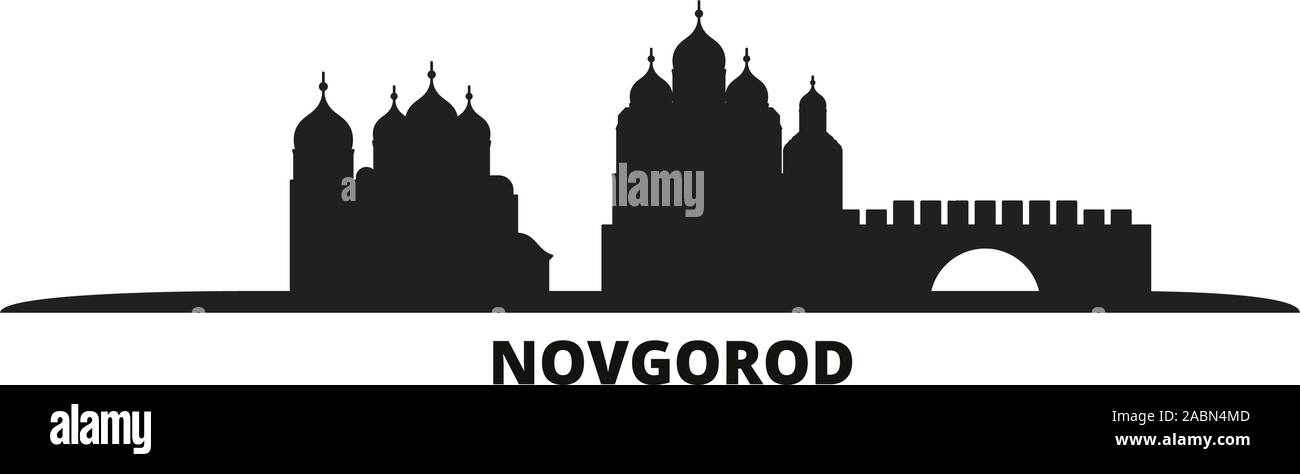 Russland, Novgorod Skyline der Stadt isoliert Vector Illustration. Russland, Nowgorod Reisen schwarz Stadtbild Stock Vektor