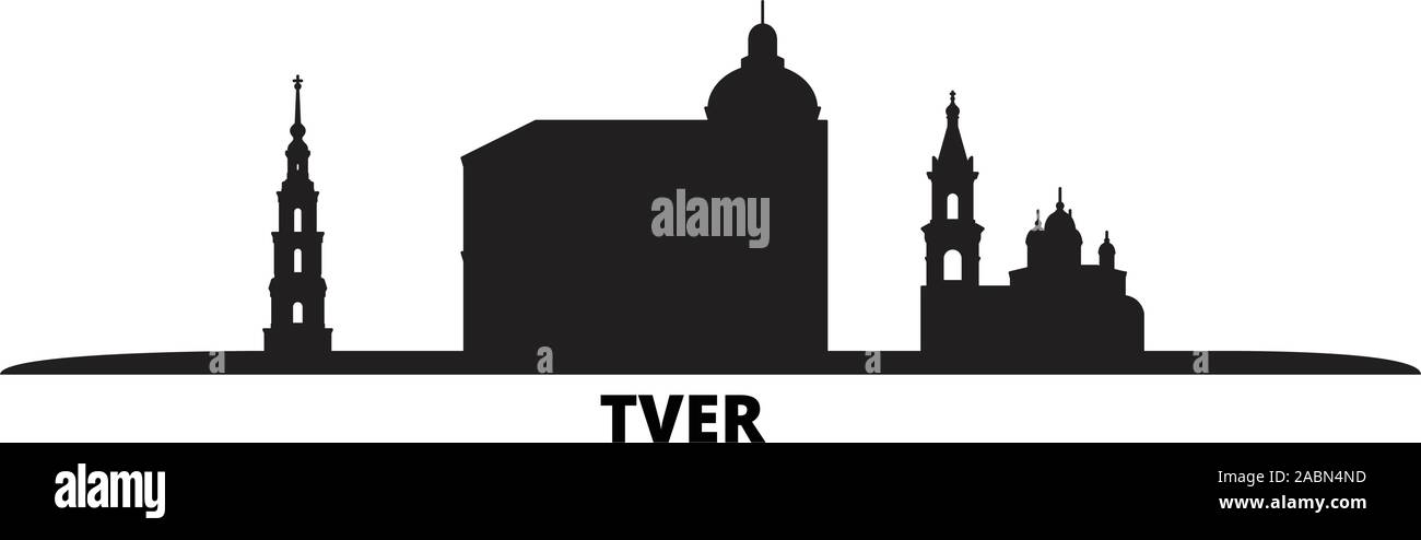 Russland, Twer Skyline der Stadt isoliert Vector Illustration. Russland, Twer Travel schwarz Stadtbild Stock Vektor