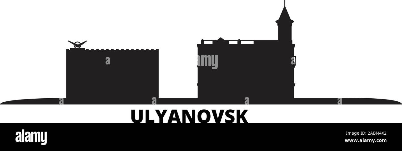 Russland, Uljanowsk Skyline der Stadt isoliert Vector Illustration. Russland, Perm Reisen schwarz Stadtbild Stock Vektor