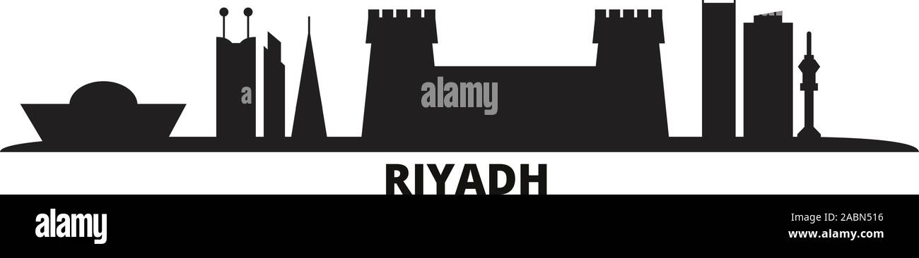 Saudi Arabien, Riyadh Skyline der Stadt isoliert Vector Illustration. Saudi Arabien, Riyadh Reisen schwarz Stadtbild Stock Vektor