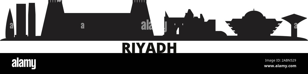 Saudi Arabien, Riyadh Skyline der Stadt isoliert Vector Illustration. Saudi Arabien, Riyadh Reisen schwarz Stadtbild Stock Vektor