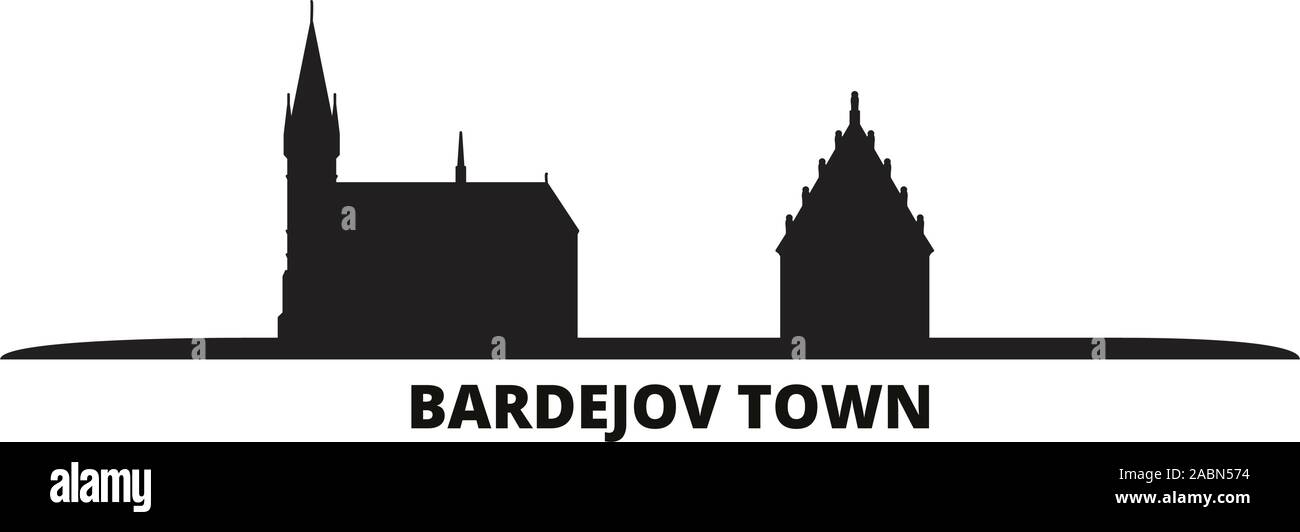 Die Slowakei, Bardejov Stadt Skyline der Stadt isoliert Vector Illustration. Die Slowakei, Bardejov Stadt reisen schwarz Stadtbild Stock Vektor