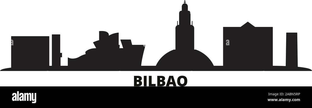 Spanien, Bilbao Skyline der Stadt isoliert Vector Illustration. Spanien, Bilbao Reisen schwarz Stadtbild Stock Vektor