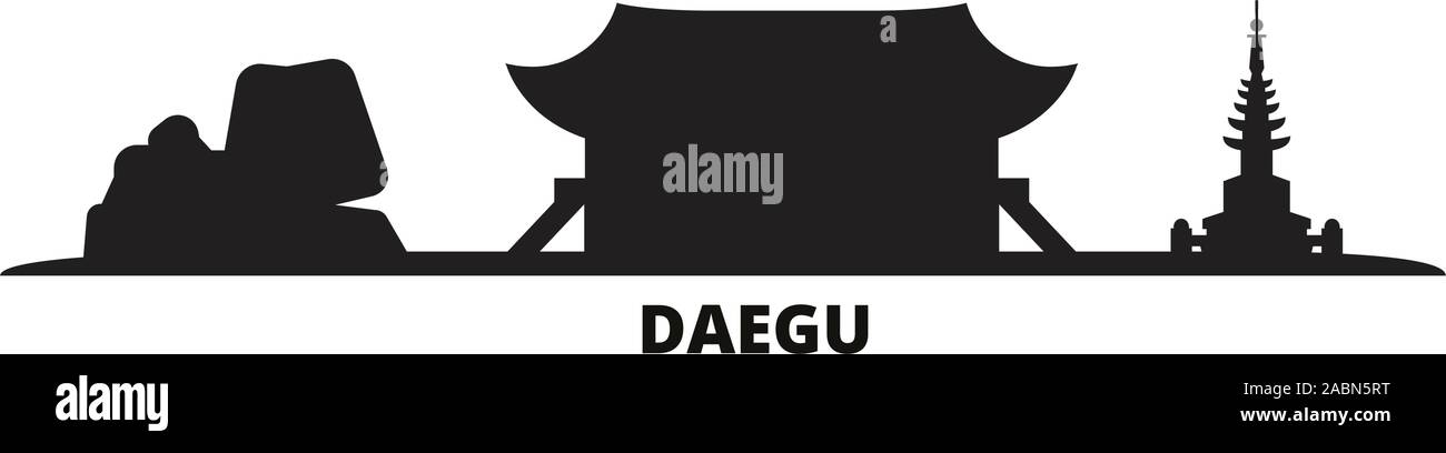 Südkorea, Daegu City Skyline isoliert Vector Illustration. Südkorea, Daegu Reise schwarz Stadtbild Stock Vektor