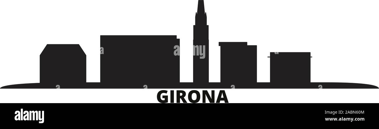 Spanien, Girona Skyline der Stadt isoliert Vector Illustration. Spanien, Girona Travel schwarz Stadtbild Stock Vektor