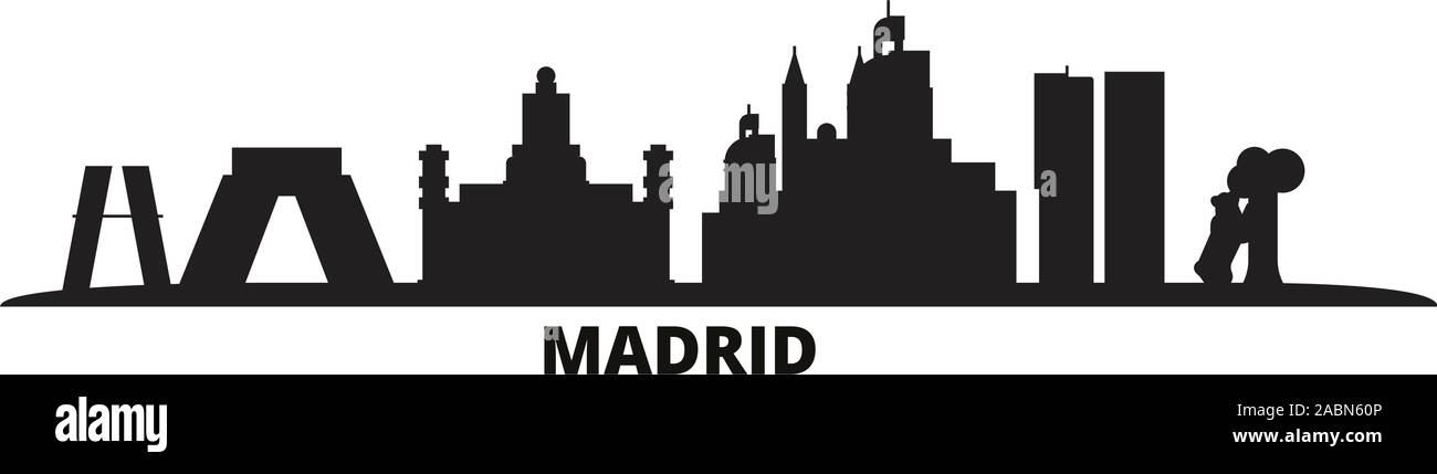 Spanien, Madrid City Skyline der Stadt isoliert Vector Illustration. Spanien, Madrid City Travel schwarz Stadtbild Stock Vektor