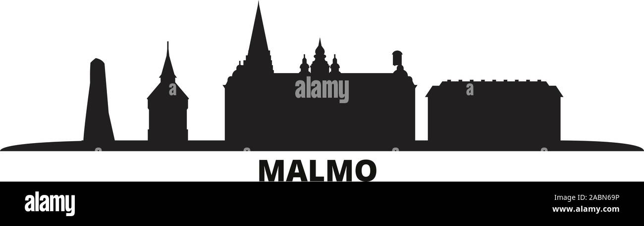Schweden, Malmö City Skyline isoliert Vector Illustration. Schweden, Malmö reisen schwarz Stadtbild Stock Vektor