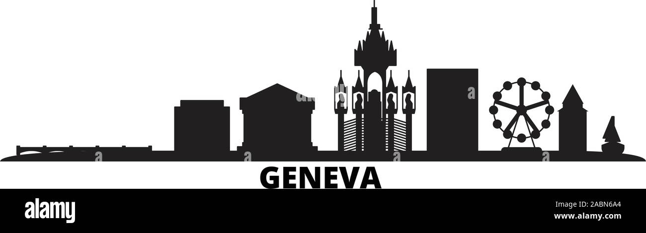 Schweiz, Genf Skyline der Stadt isoliert Vector Illustration. Schweiz, Genf reisen schwarz Stadtbild Stock Vektor