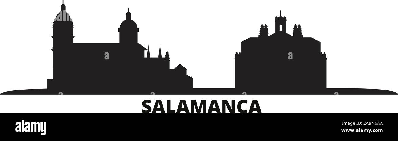 Spanien, Salamanca Skyline der Stadt isoliert Vector Illustration. Spanien, Salamanca Travel schwarz Stadtbild Stock Vektor