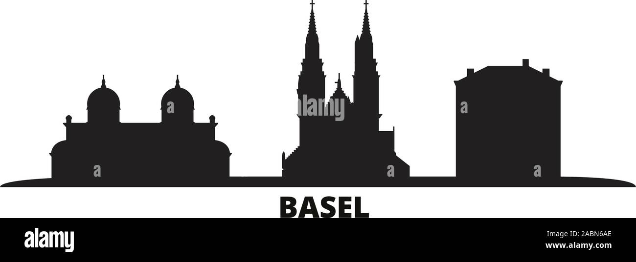Schweiz, Basel Skyline der Stadt isoliert Vector Illustration. Schweiz, Basel reisen schwarz Stadtbild Stock Vektor