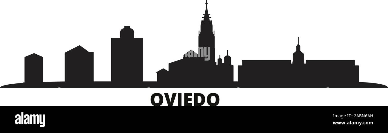 Spanien, Oviedo Skyline der Stadt isoliert Vector Illustration. Spanien, Oviedo Travel schwarz Stadtbild Stock Vektor