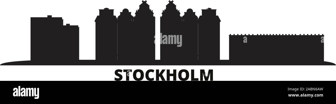 Schweden, Stockholm City Skyline der Stadt isoliert Vector Illustration. Schweden, Stockholm City Travel schwarz Stadtbild Stock Vektor