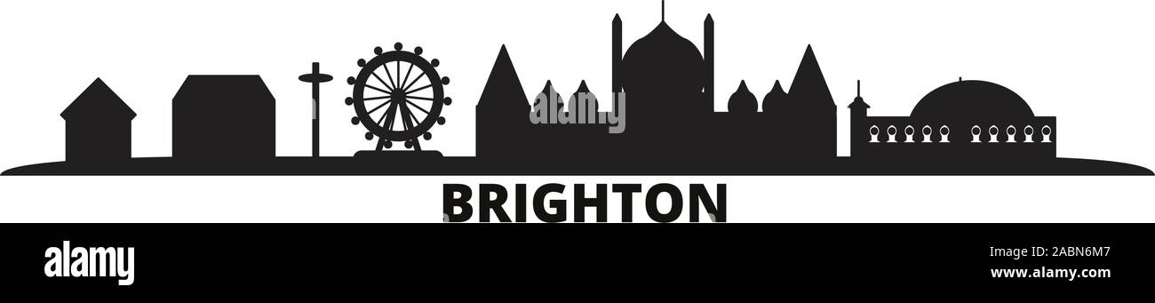 Großbritannien, Brighton Skyline der Stadt isoliert Vector Illustration. Großbritannien, Brighton Travel schwarz Stadtbild Stock Vektor