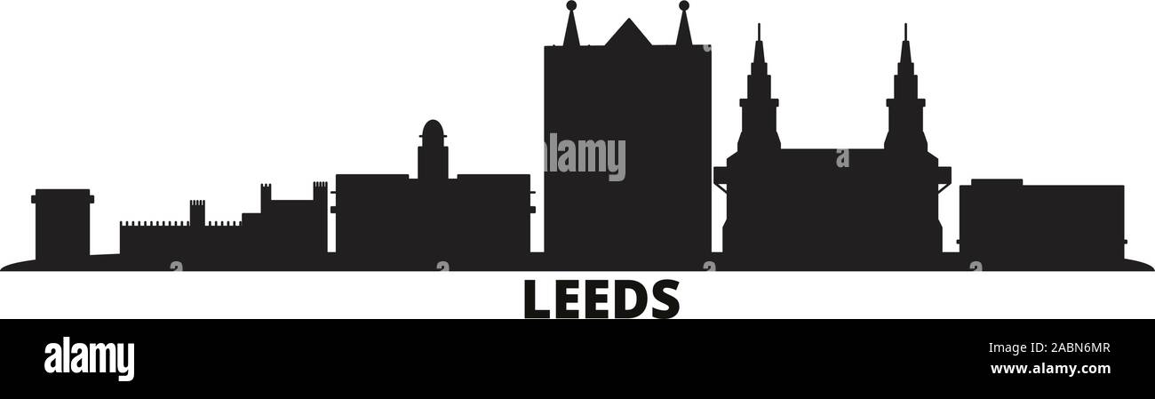 Vereinigtes Königreich, Leeds City Skyline isoliert Vector Illustration. Vereinigtes Königreich, Leeds Reise schwarz Stadtbild Stock Vektor
