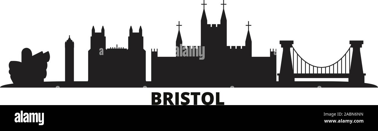 Vereinigtes Königreich, Bristol City Skyline isoliert Vector Illustration. Vereinigtes Königreich, Bristol Reisen schwarz Stadtbild Stock Vektor