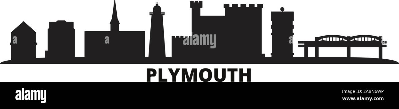 Vereinigtes Königreich, Plymouth Skyline der Stadt isoliert Vector Illustration. Vereinigtes Königreich, Plymouth Reisen schwarz Stadtbild Stock Vektor