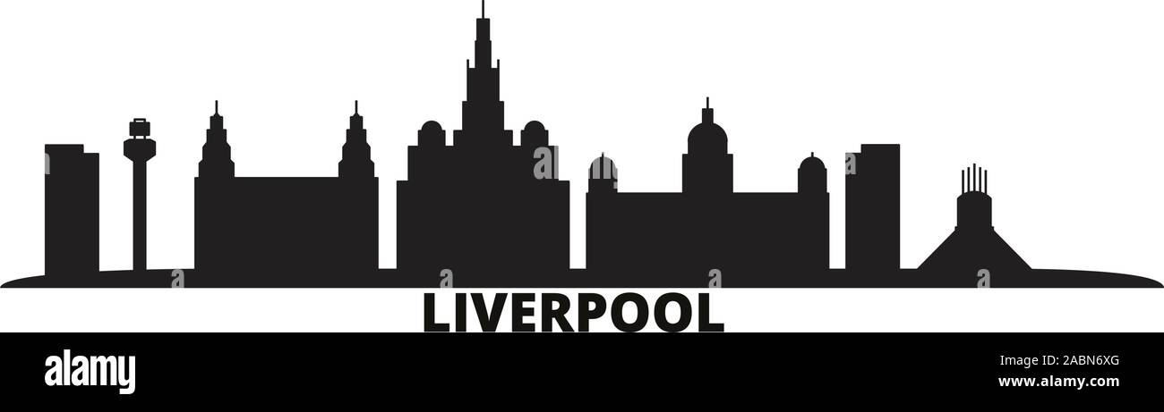 Vereinigtes Königreich, Liverpool Skyline der Stadt isoliert Vector Illustration. Vereinigtes Königreich, Liverpool reisen schwarz Stadtbild Stock Vektor