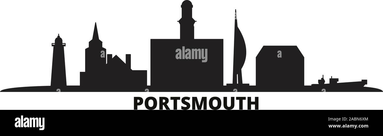Vereinigtes Königreich, Portsmouth Skyline der Stadt isoliert Vector Illustration. Vereinigtes Königreich, Portsmouth Travel schwarz Stadtbild Stock Vektor