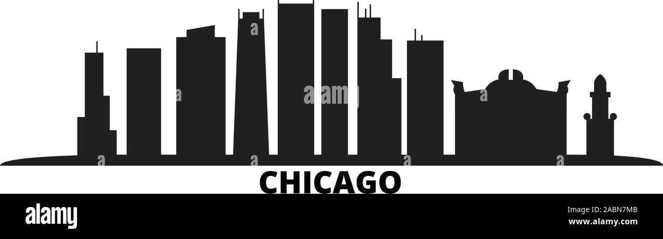 United States, Chicago City Skyline der Stadt isoliert Vector Illustration. United States, Chicago City Travel schwarz Stadtbild Stock Vektor