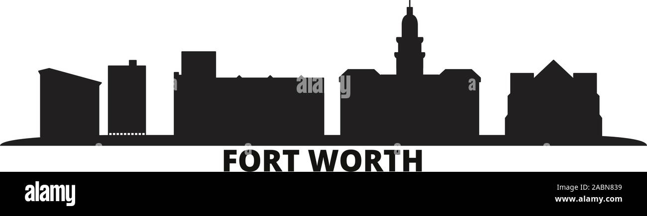 Usa, Fort Worth Skyline der Stadt isoliert Vector Illustration. Usa, Fort Worth Reisen schwarz Stadtbild Stock Vektor