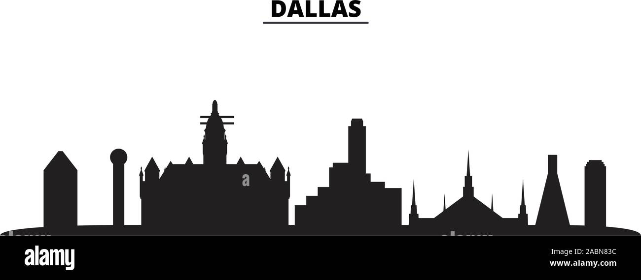 Usa, Dallas City Skyline der Stadt isoliert Vector Illustration. Usa, Dallas City Travel schwarz Stadtbild Stock Vektor