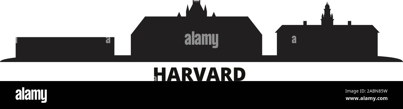 Usa, Harvard Skyline der Stadt isoliert Vector Illustration. Usa, Harvard Reisen schwarz Stadtbild Stock Vektor