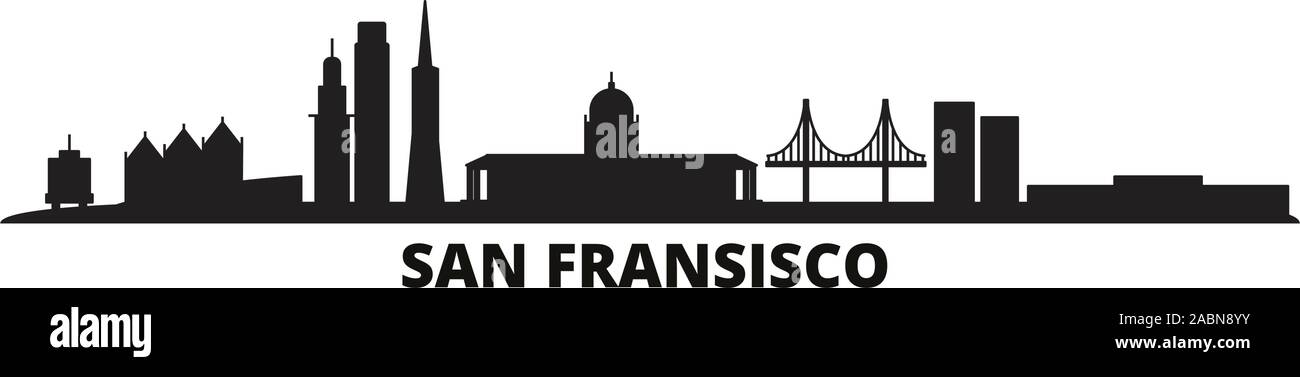 Usa, San Francisco Skyline der Stadt isoliert Vector Illustration. Usa, San Francisco reisen schwarz Stadtbild Stock Vektor