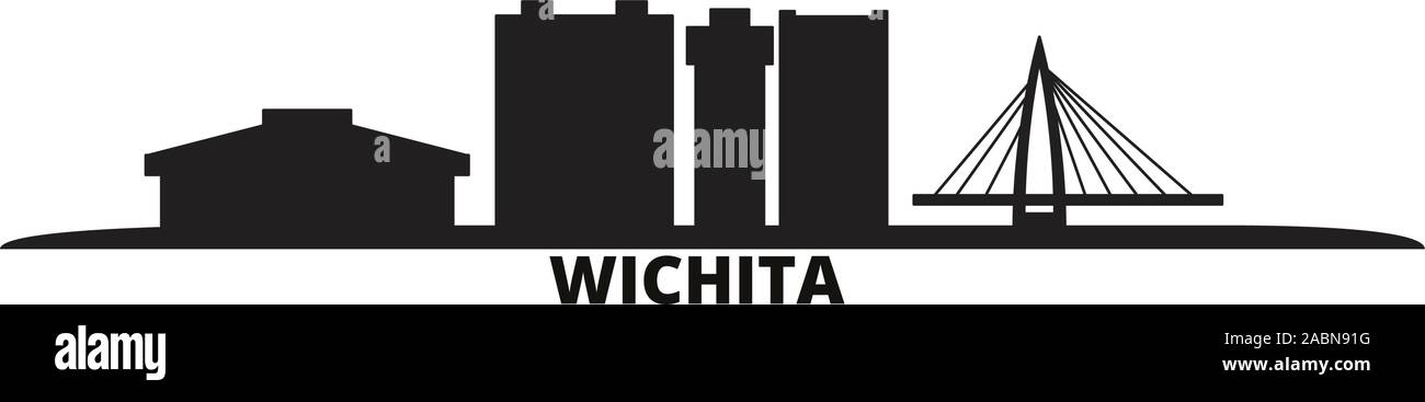 United States, Wichita Skyline der Stadt isoliert Vector Illustration. United States, Wichita Reisen schwarz Stadtbild Stock Vektor