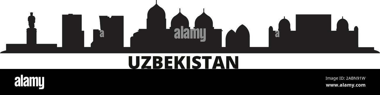 Usbekistan Skyline der Stadt isoliert Vector Illustration. Usbekistan Reisen schwarz Stadtbild Stock Vektor