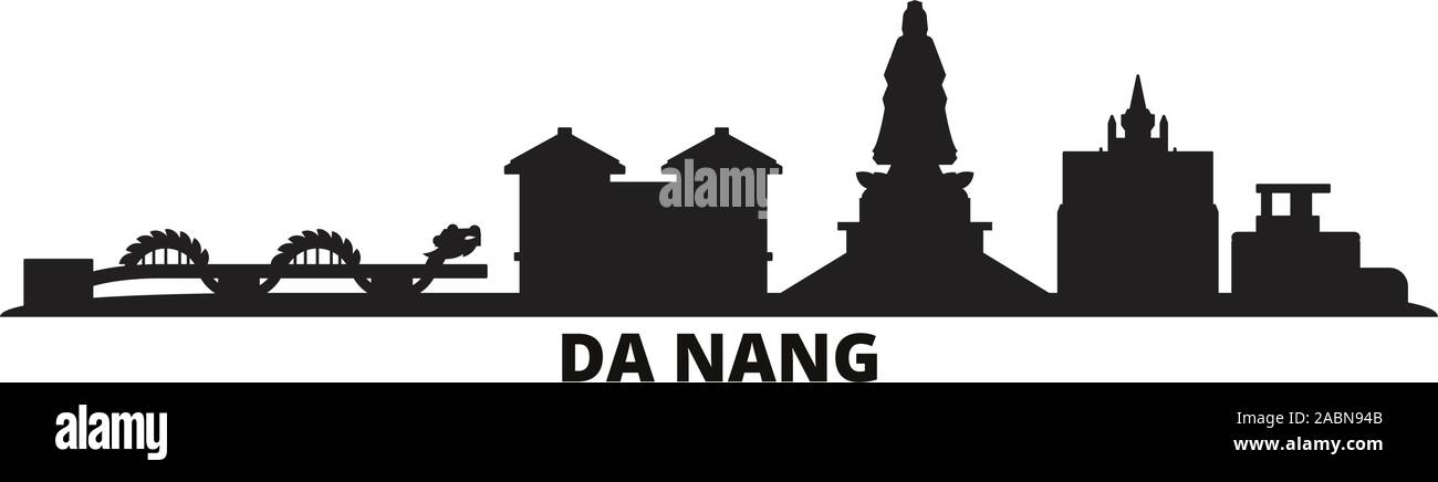 Vietnam Da Nang City Skyline isoliert Vector Illustration. Vietnam Da Nang Travel schwarz Stadtbild Stock Vektor