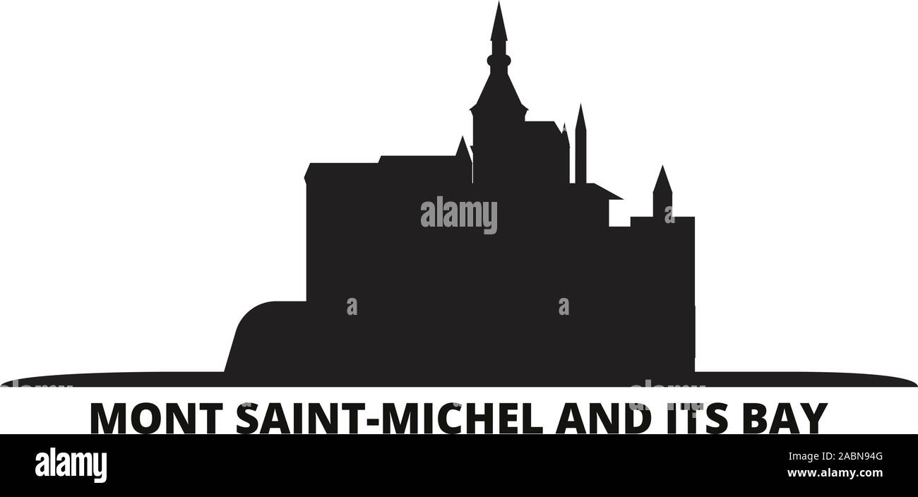 Frankreich, Mont Saint Michel und seine Bucht Wahrzeichen der Skyline der Stadt isoliert Vector Illustration. Frankreich, Mont Saint Michel und seine Bucht reisen Sehenswürdigkeit citysc Stock Vektor