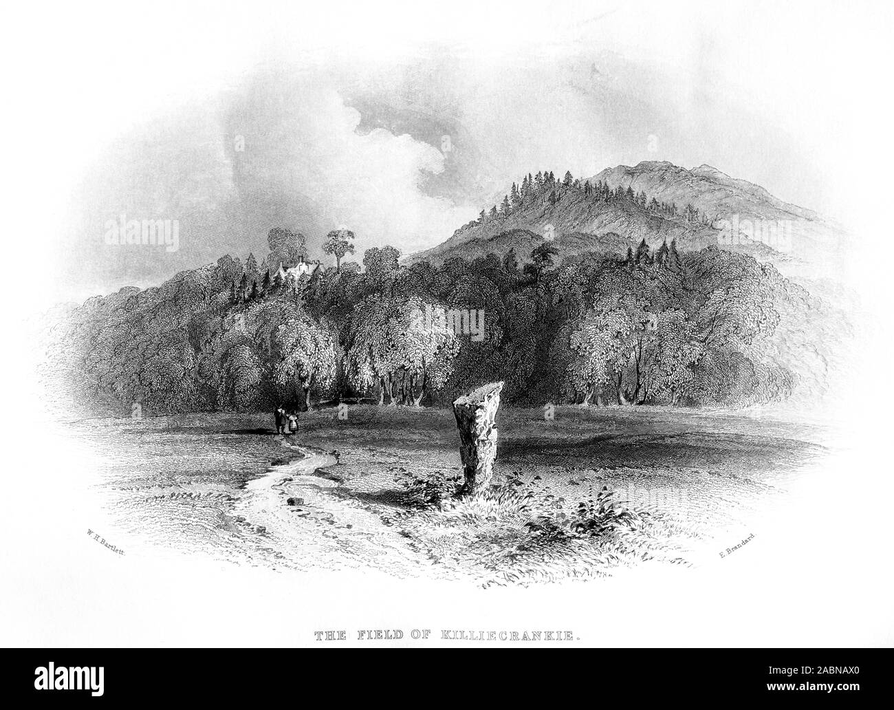 Eine Gravur des Feldes von Killiecrankie gescannt und in hoher Auflösung aus einem Buch im Jahre 1859 gedruckt. Glaubten copyright frei. Stockfoto