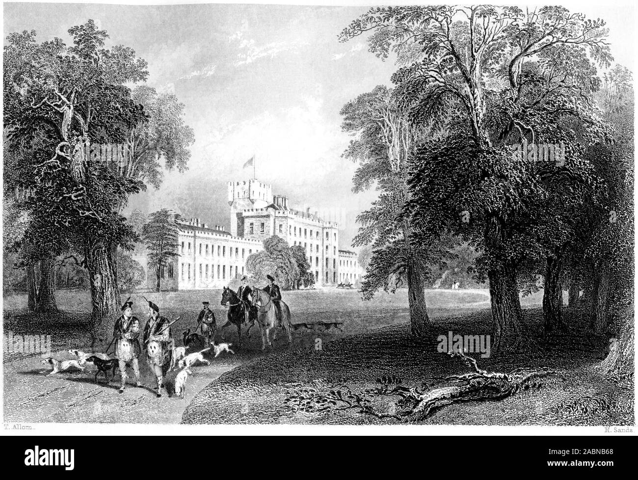 Ein Kupferstich von Schloss Gordon, Morayshire gescannt und in hoher Auflösung aus einem Buch im Jahre 1859 gedruckt. Glaubten copyright frei. Stockfoto